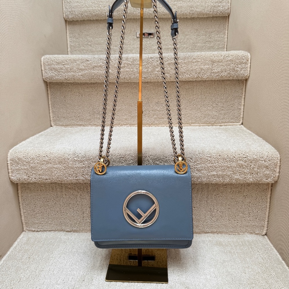 Fendi Ceruleo Vitello Leather Kan I logo bag